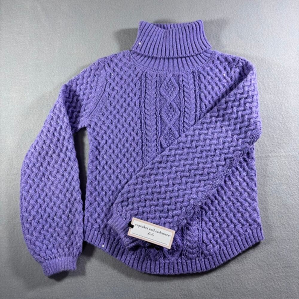 NWT Cupcakes and Cashmere Kids Purple Cable Knit Turtleneck Sweater Size M 7/8